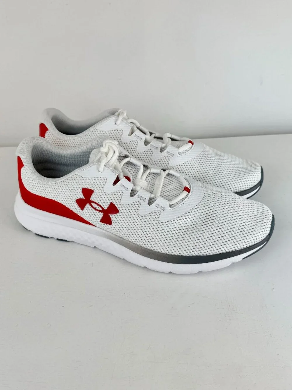 Men's 12 - Under Armour UA Charged Impulse 3 Running Shoe -White/Red 3025421-108